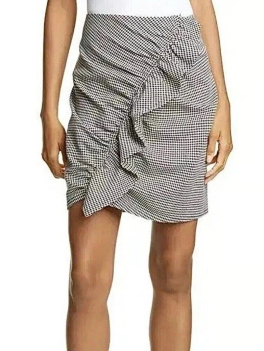 A.L.C. Jupiter Houndstooth Ruched Skirt 8 Black White